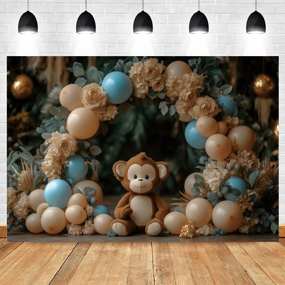 Jungle Wildlife Backdrop Colorful Balloon Safari Wild Animal Monkey ...