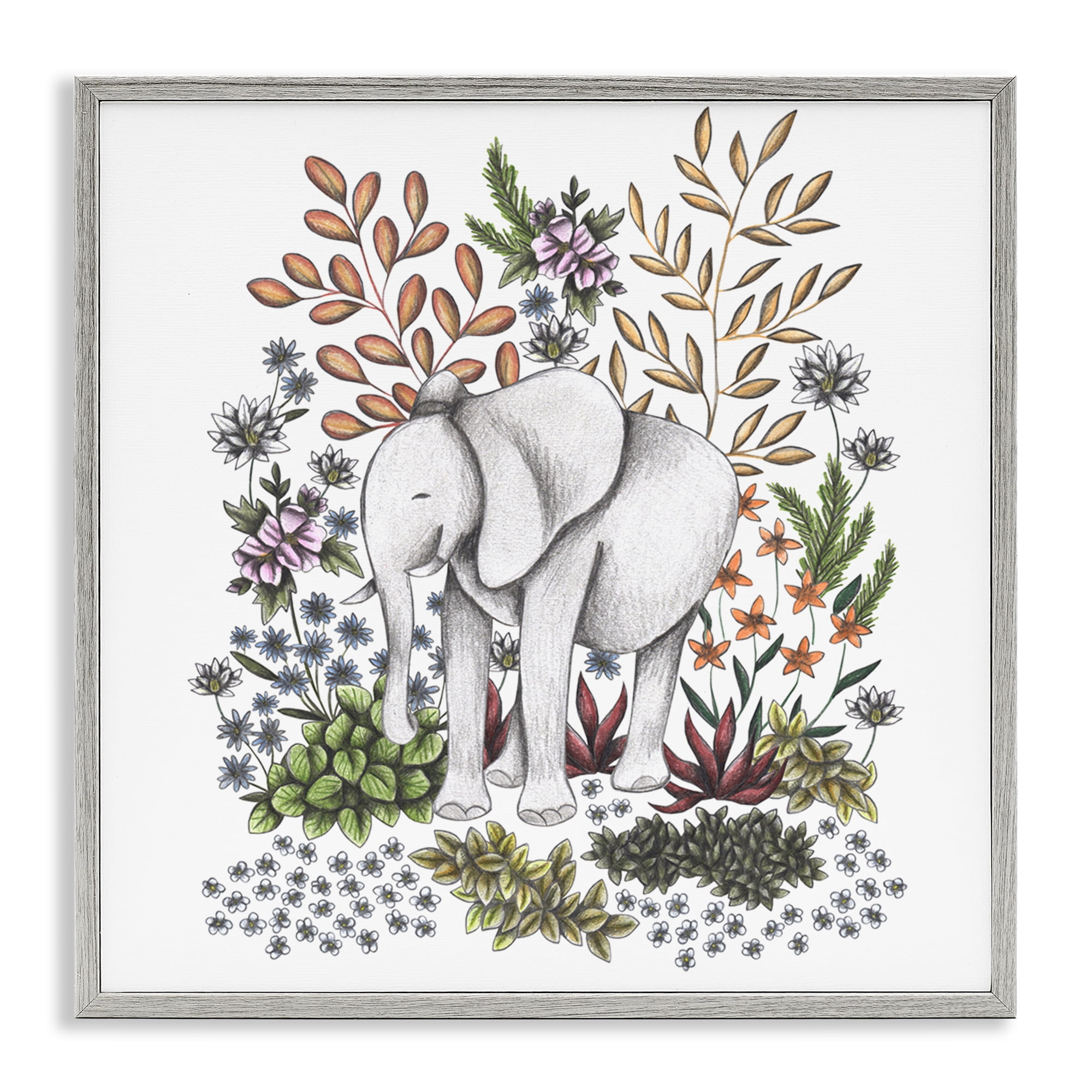 Jungle Wildlife Elephant Gray Framed Giclee Art, design by Cecilia Battaini