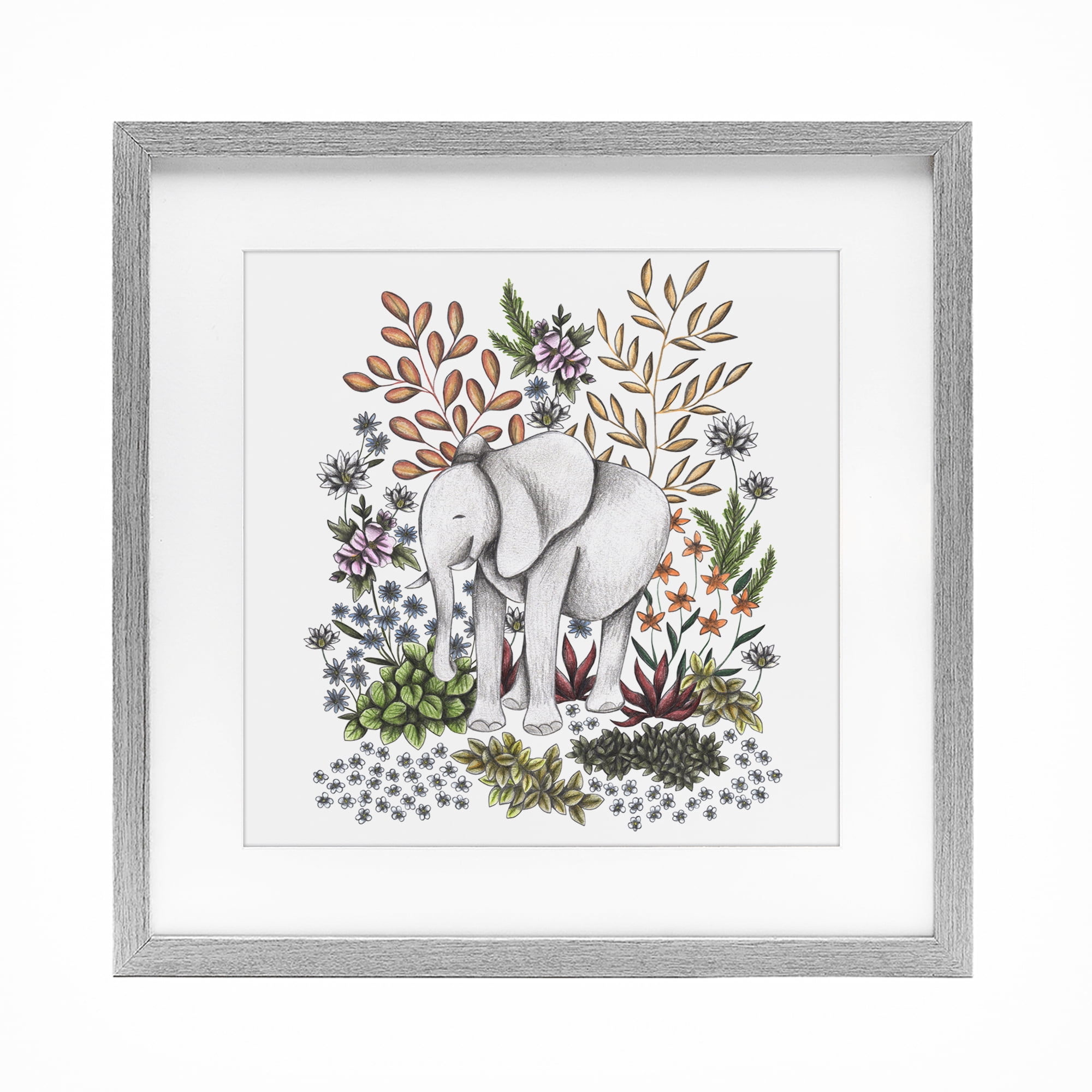 Jungle Wildlife Elephant Gray Framed Print Under Glass, design by Cecilia Battaini