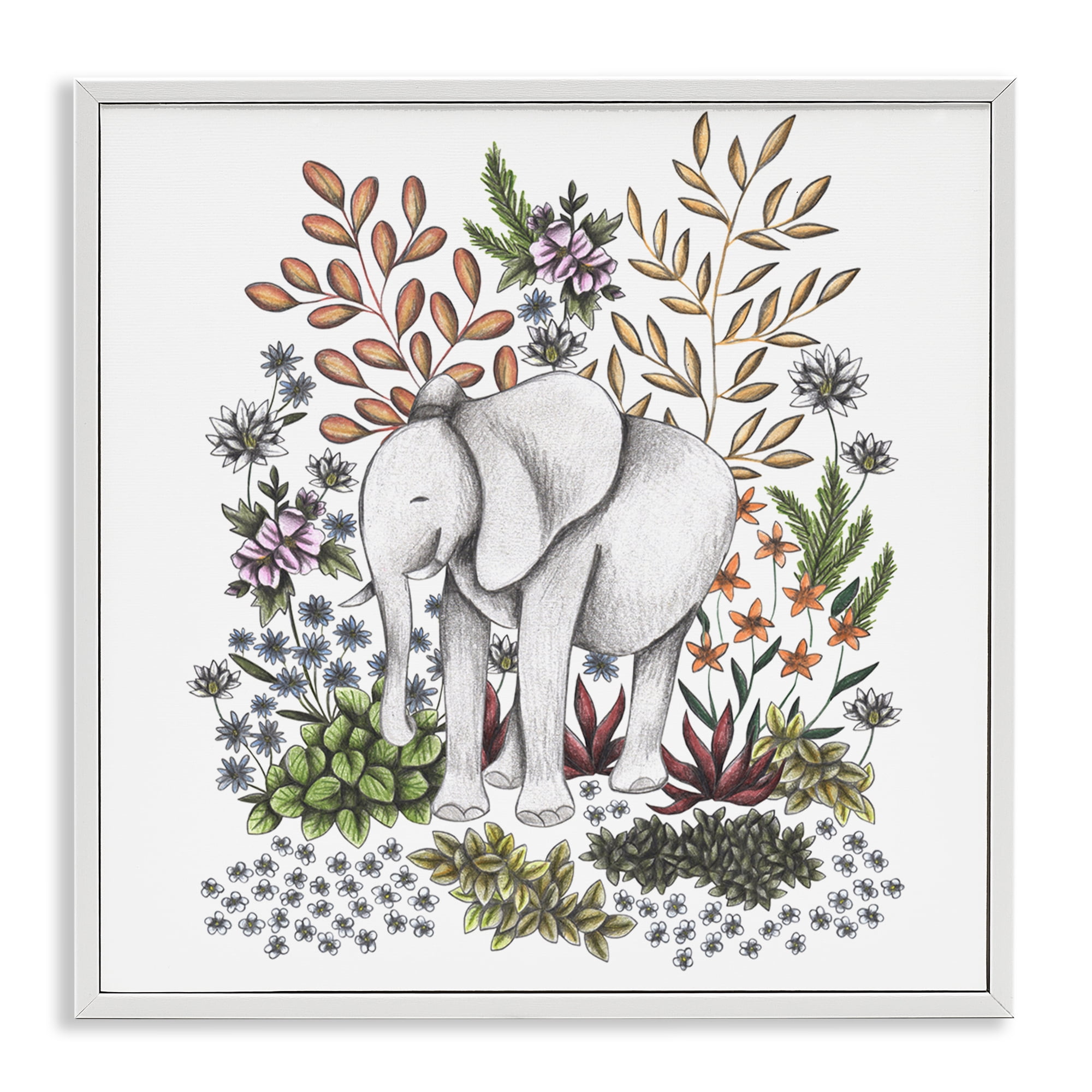 Jungle Wildlife Elephant White Framed Giclee Art, design by Cecilia Battaini