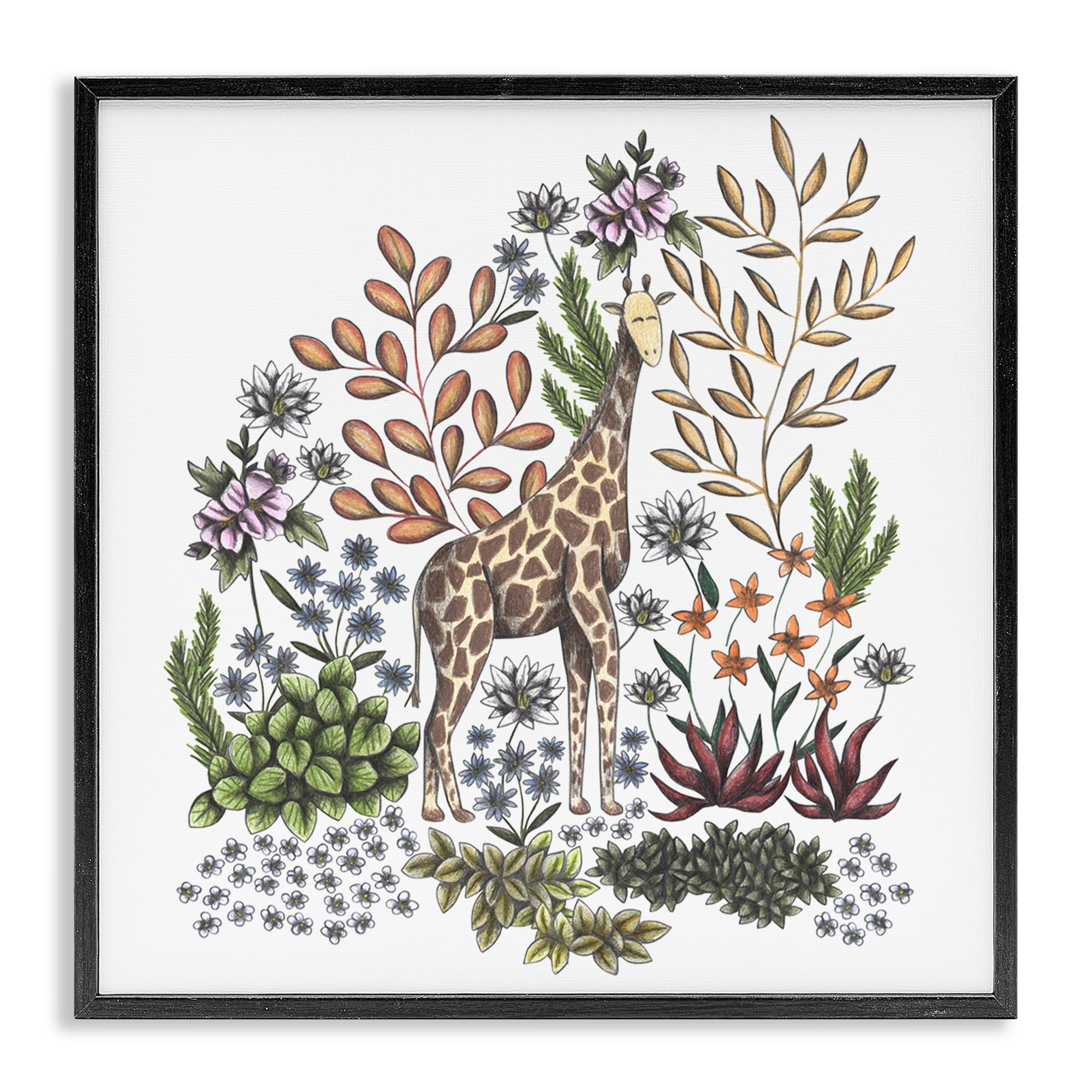 Jungle Wildlife Giraffe Black Framed Giclee Art, design by Cecilia Battaini