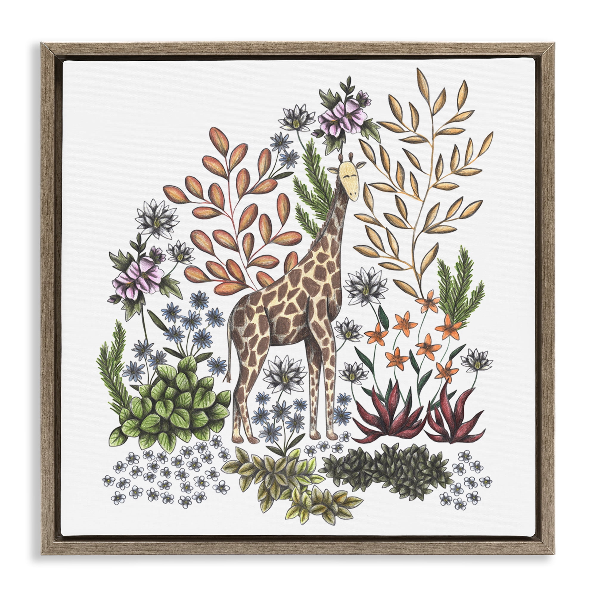 Jungle Wildlife Giraffe Brown Framed Floater Canvas Wall Art, design by ...