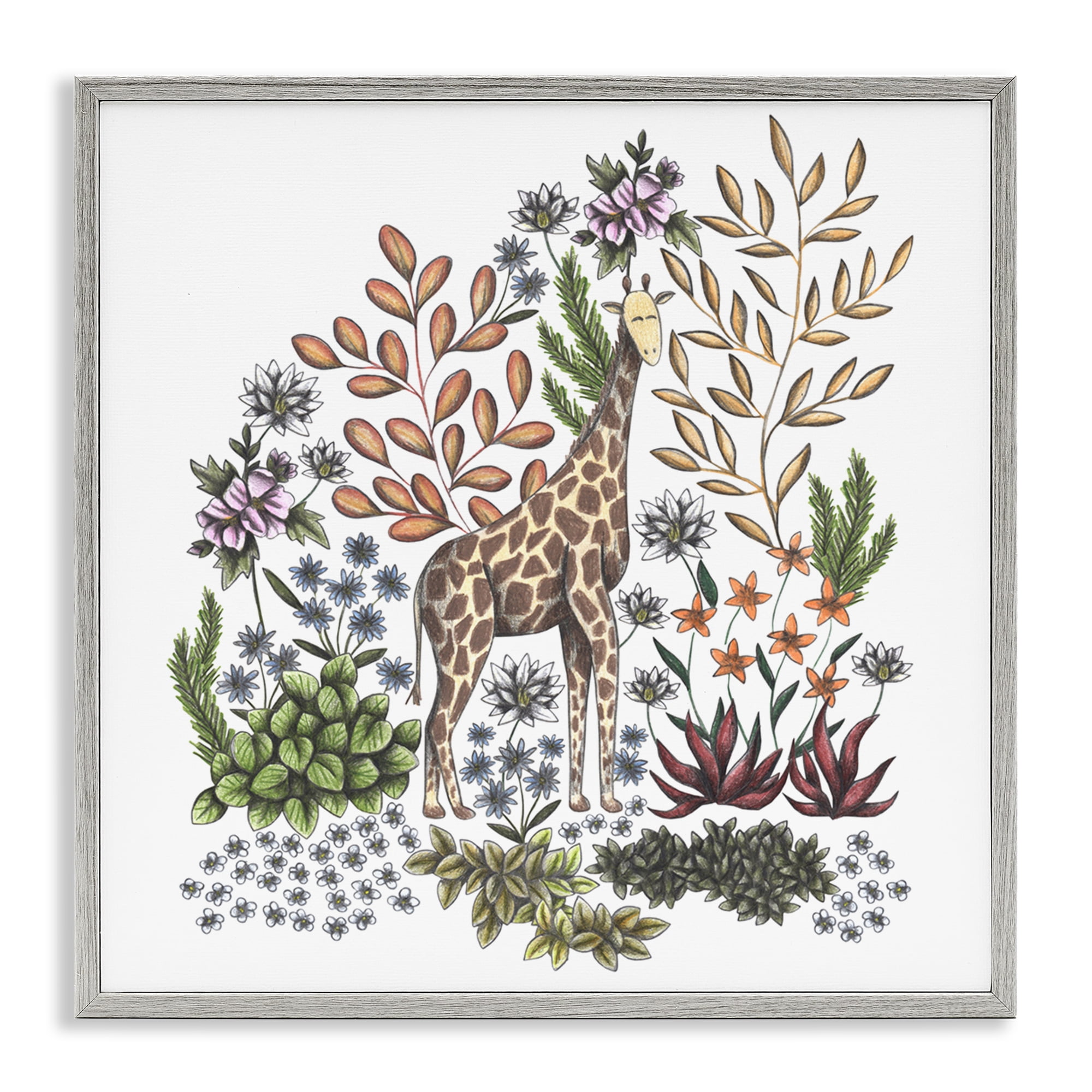 Jungle Wildlife Giraffe Gray Framed Giclee Art, design by Cecilia Battaini