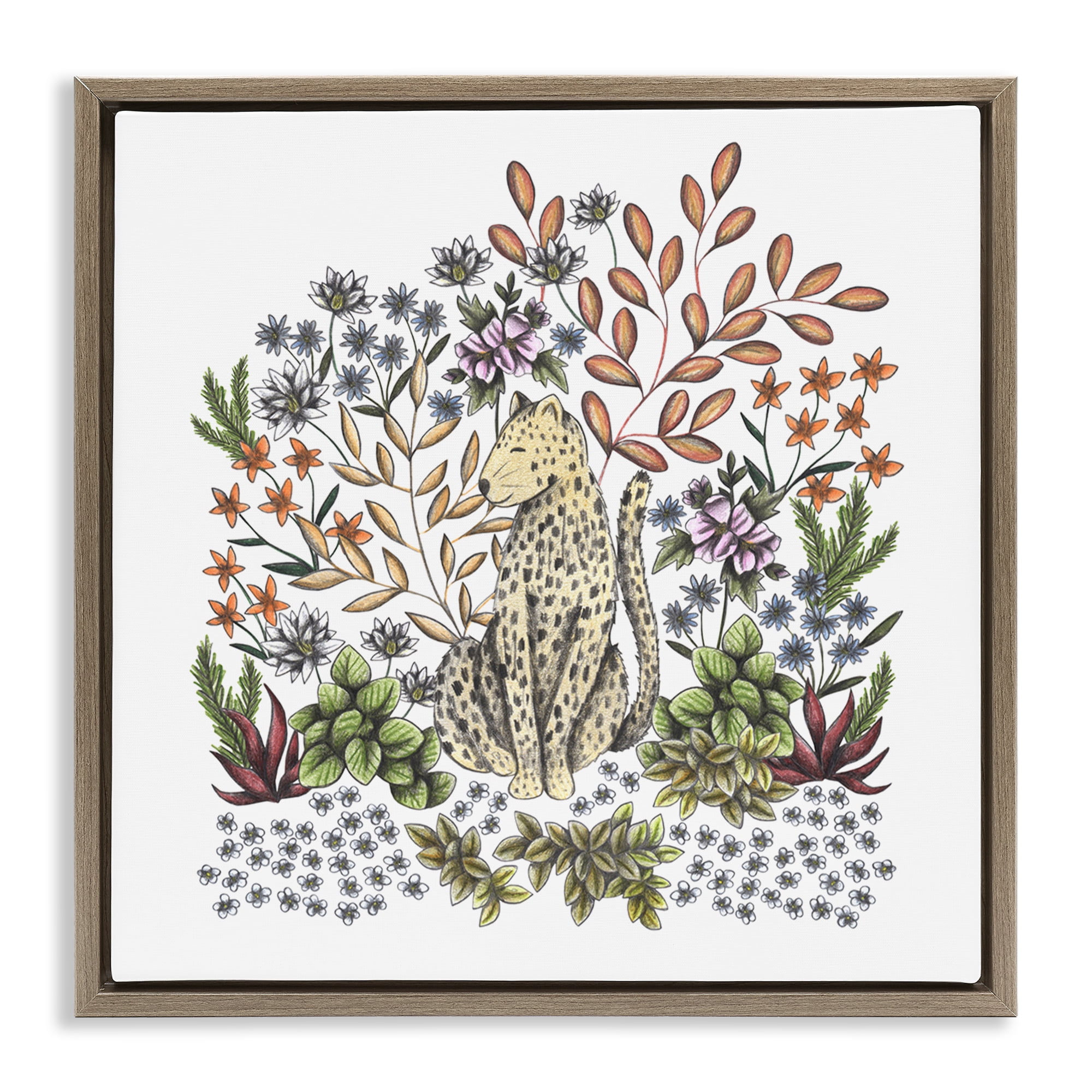 Jungle Wildlife Leopard Brown Framed Floater Canvas Wall Art, design by Cecilia Battaini