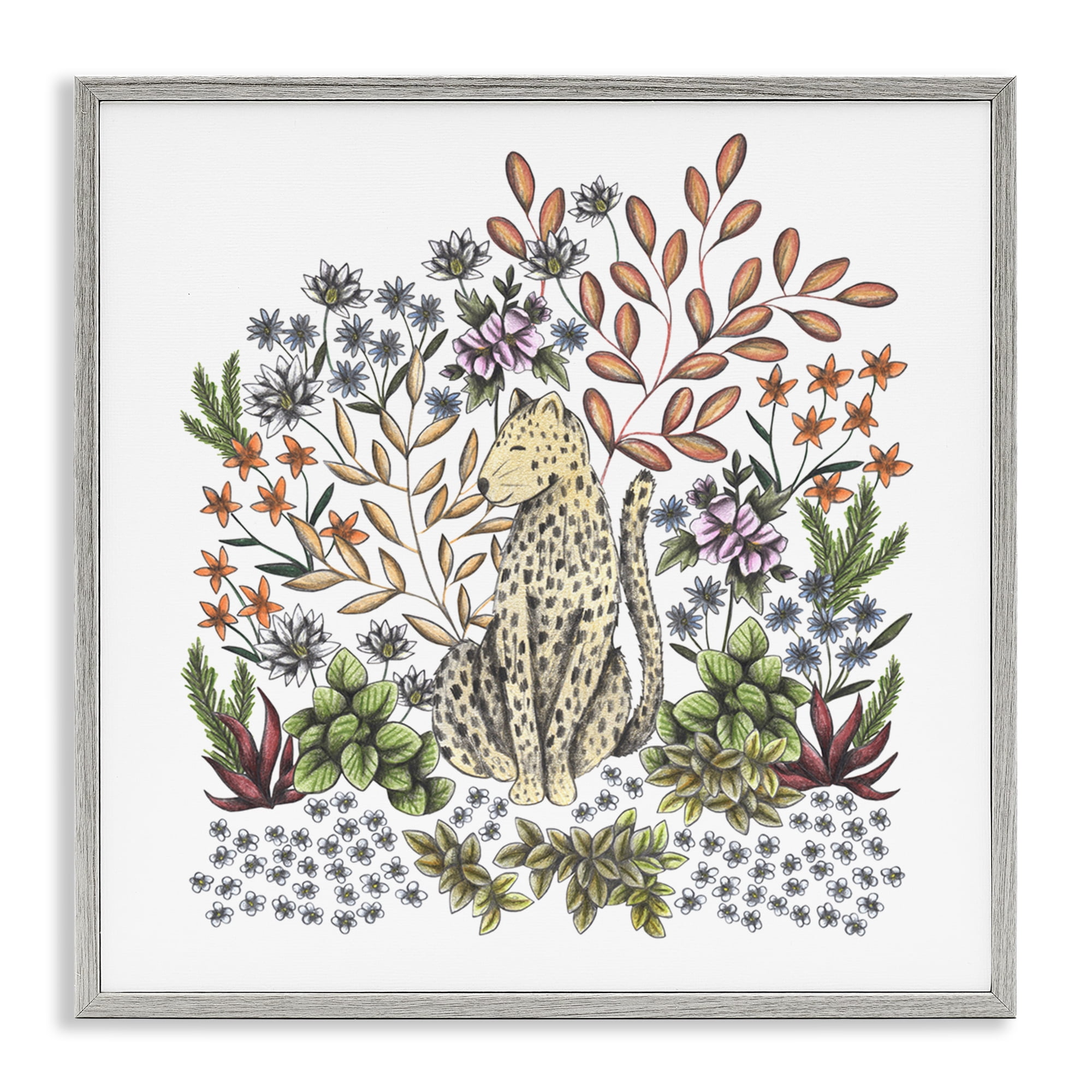Jungle Wildlife Leopard Gray Framed Giclee Art, design by Cecilia Battaini