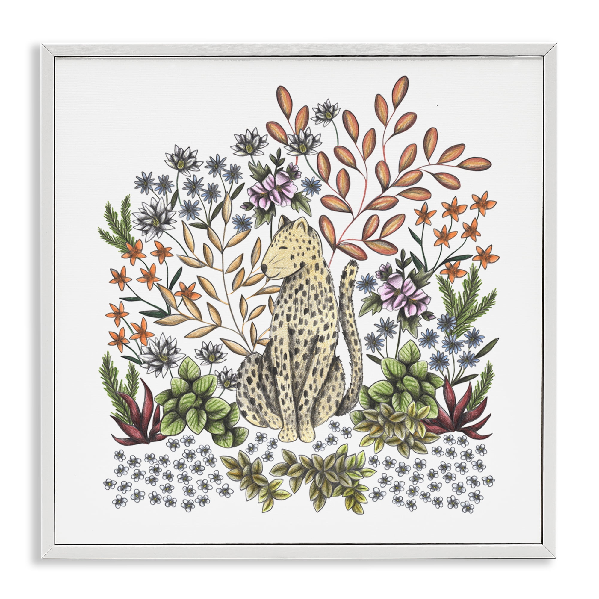 Jungle Wildlife Leopard White Framed Giclee Art, design by Cecilia Battaini