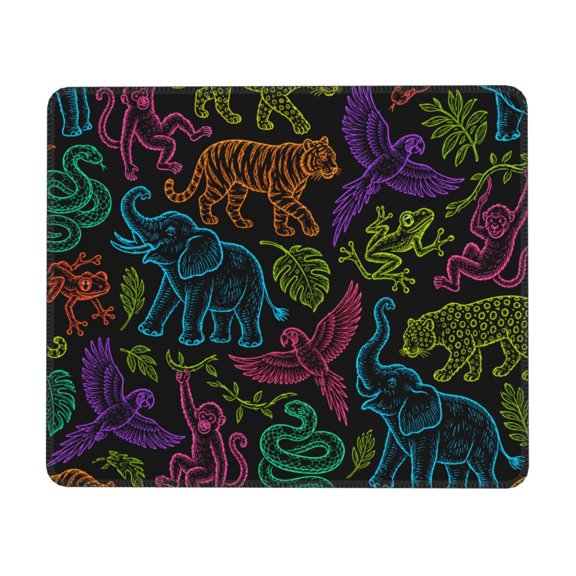Jungle Wildlife Neon Doodle Mouse Pad Non-Slip Rubber Gaming Mousepad Rectangle for Computers Laptop 8.3 x 10.3 in
