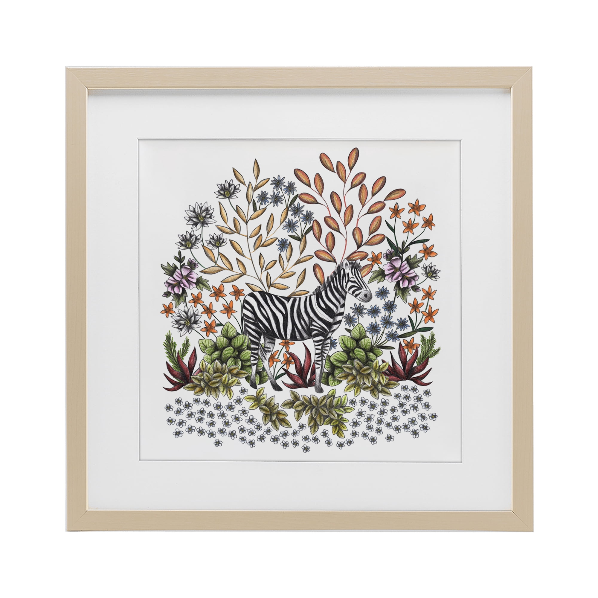 Jungle Wildlife Zebra Birch Framed Print Under Glass, design by Cecilia Battaini