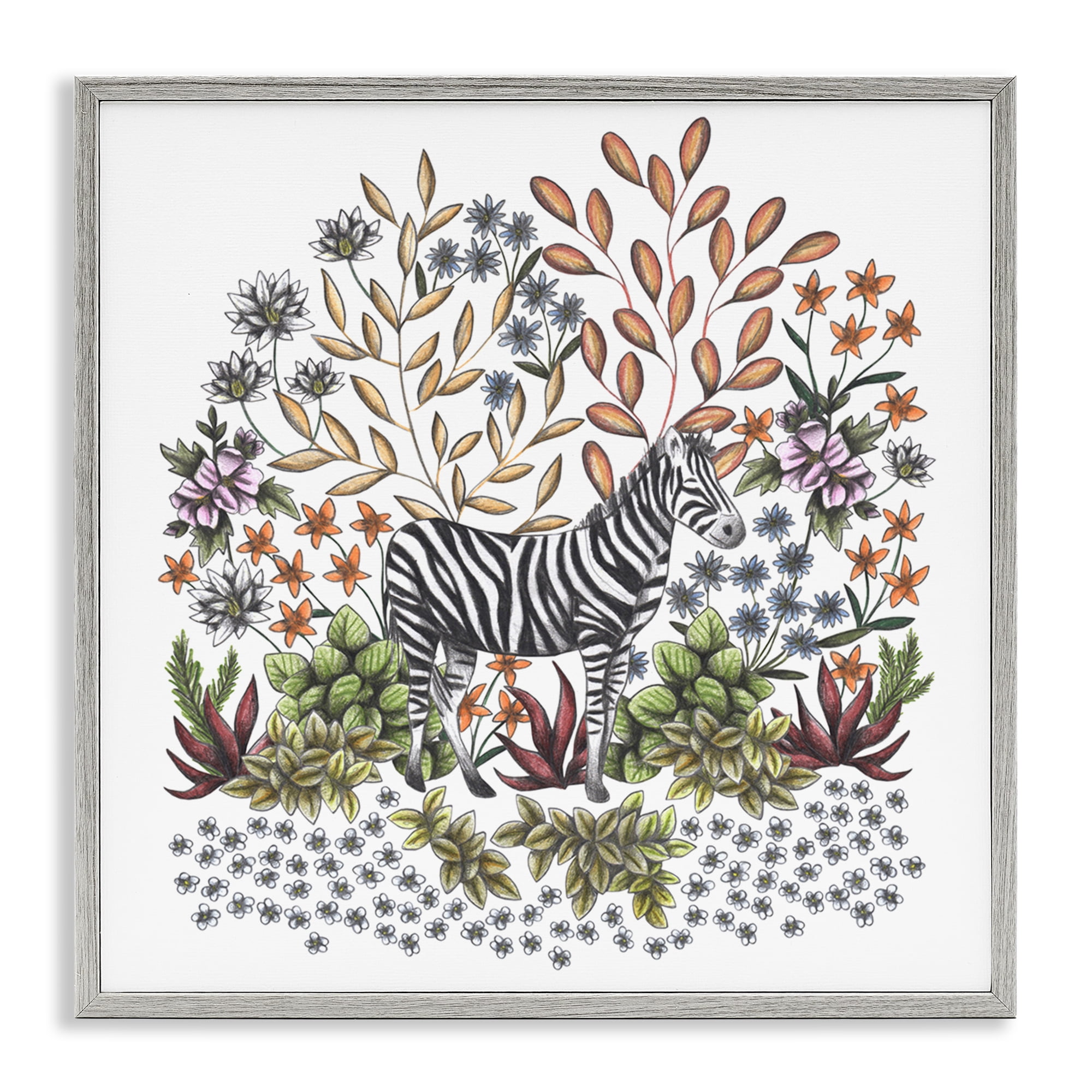 Jungle Wildlife Zebra Gray Framed Giclee Art, design by Cecilia Battaini