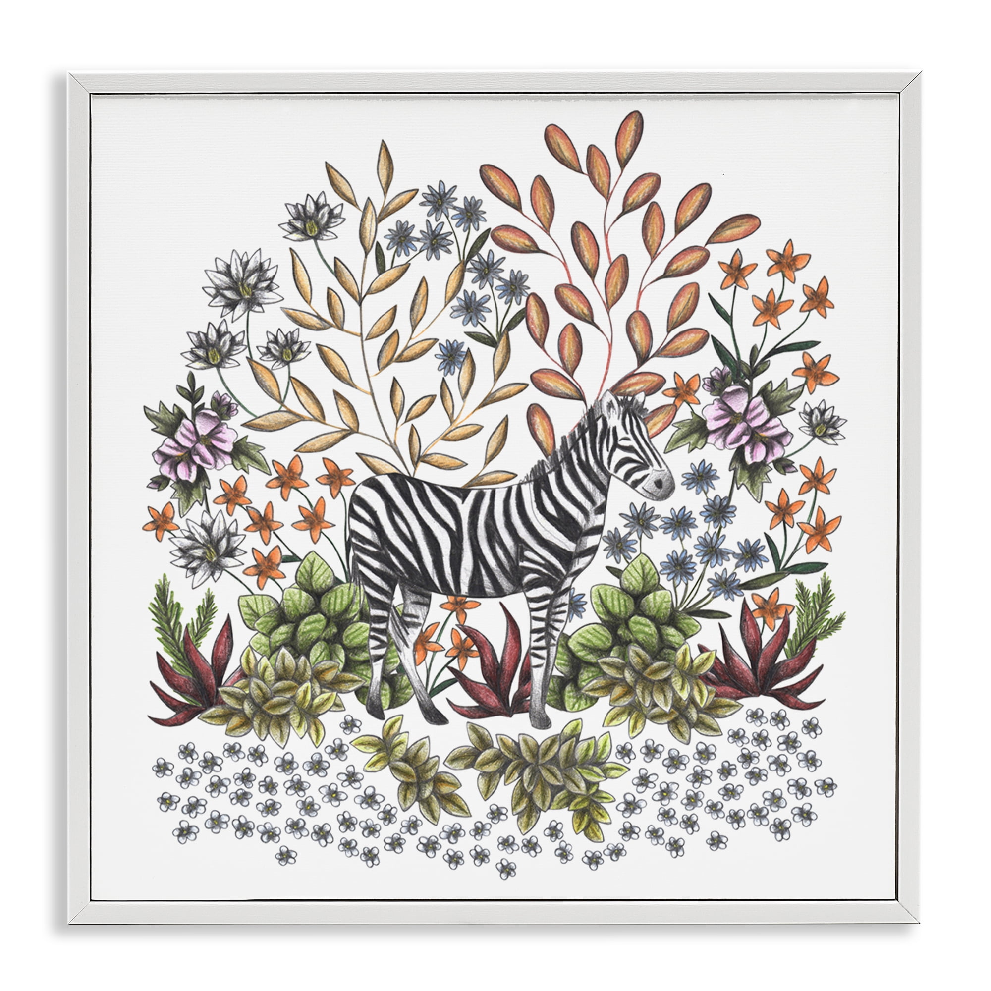 Jungle Wildlife Zebra White Framed Giclee Art, design by Cecilia Battaini