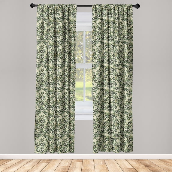 Jungle Window Curtains, Ivy Branches with Leaves Intertangled Complex Botanical Artwork, Lightweight Decor 2-Panel Set with Rod Pocket, Pair of - 28"x84", Pale Green and Hunter Green, by Ambesonne