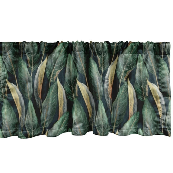 Jungle Window Valance, Exotic Forest Inspired Repetitive Watercolor Look Leaf Print Ornament, Curtain Valance for Kitchen Bedroom with Rod Pocket, 54" X 18", Dark Teal Forest Green, by Ambesonne