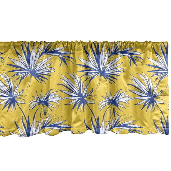 Ambesonne Jungle Valance Pack of 2, Grunge Tropical Plant Leaves, 54"X18", Yellow Blue and White