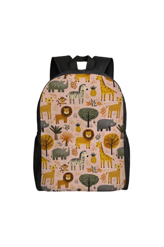 Jungle animals pattern Backpack with 15 Inch Laptop Compartment,Water-Resistant Daypack, Large Capacity Backpack with Adjustable Breathable Shoulder Straps for Daily Use Travel Gym