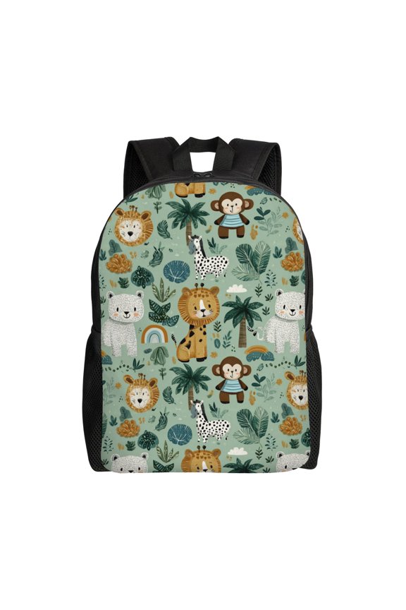 Jungle animals pattern Backpack with 15 Inch Laptop Compartment,Water-Resistant Daypack, Large Capacity Backpack with Adjustable Breathable Shoulder Straps for Daily Use Travel Gym