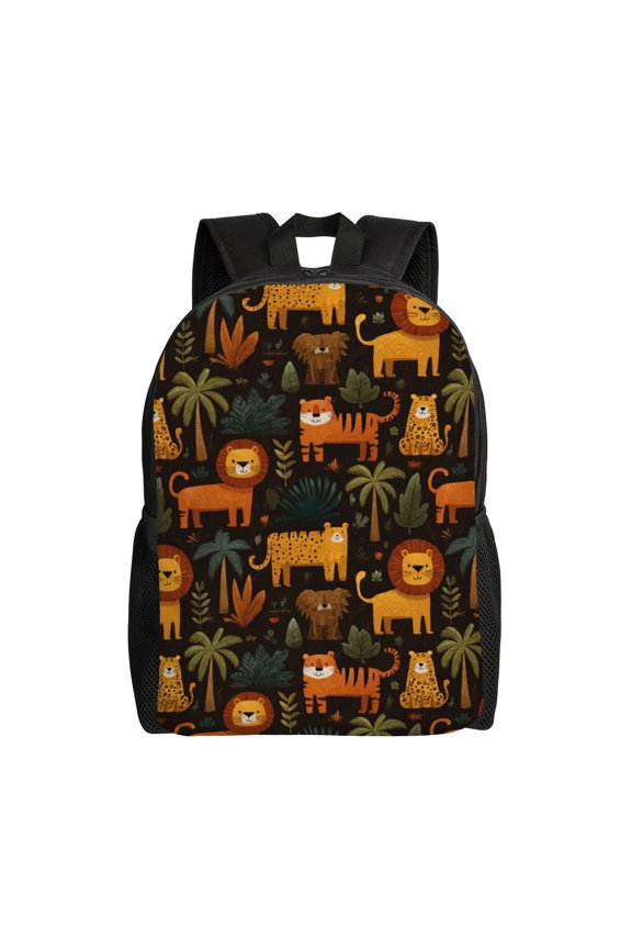 Jungle animals pattern Backpack with 15 Inch Laptop Compartment,Water-Resistant Daypack, Large Capacity Backpack with Adjustable Breathable Shoulder Straps for Daily Use Travel Gym