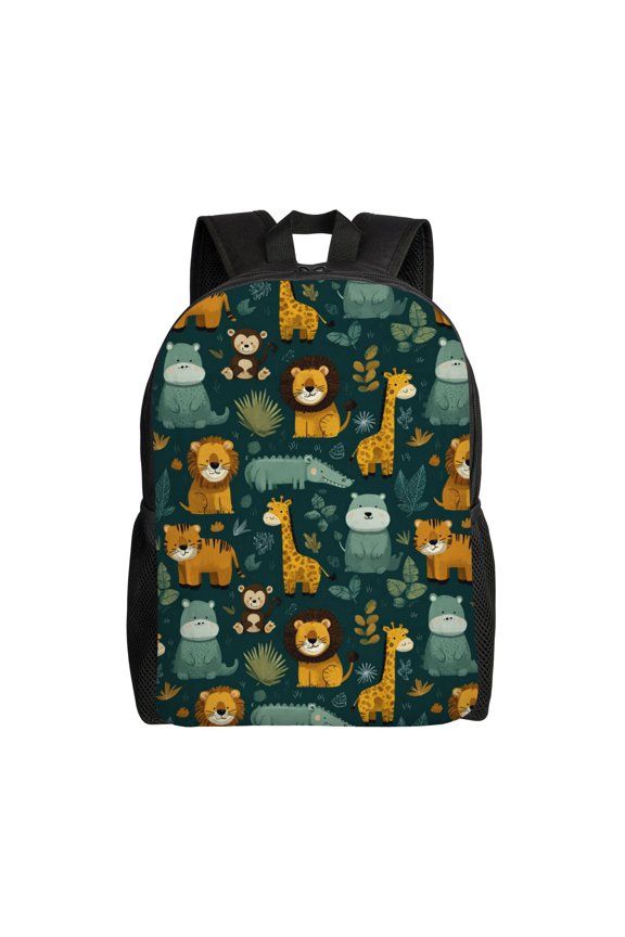 Jungle animals pattern Backpack with 15 Inch Laptop Compartment,Water-Resistant Daypack, Large Capacity Backpack with Adjustable Breathable Shoulder Straps for Daily Use Travel Gym