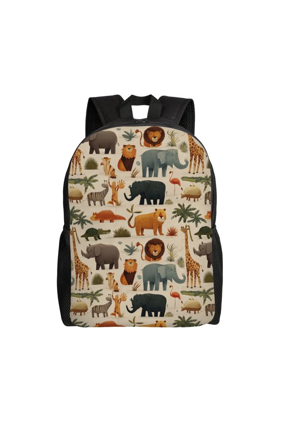 Jungle animals pattern Backpack with 15 Inch Laptop Compartment,Water-Resistant Daypack, Large Capacity Backpack with Adjustable Breathable Shoulder Straps for Daily Use Travel Gym