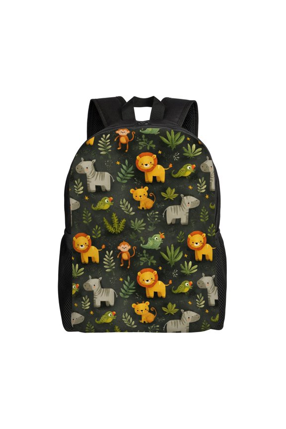 Jungle animals pattern Backpack with 15 Inch Laptop Compartment,Water-Resistant Daypack, Large Capacity Backpack with Adjustable Breathable Shoulder Straps for Daily Use Travel Gym