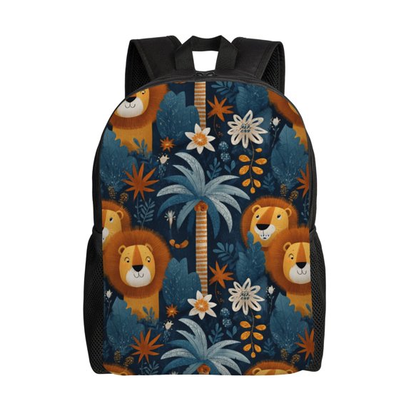 Jungle scene with lions Backpack with 15 Inch Laptop Compartment,Water-Resistant Daypack, Large Capacity Backpack with Adjustable Breathable Shoulder Straps for Daily Use Travel Gym