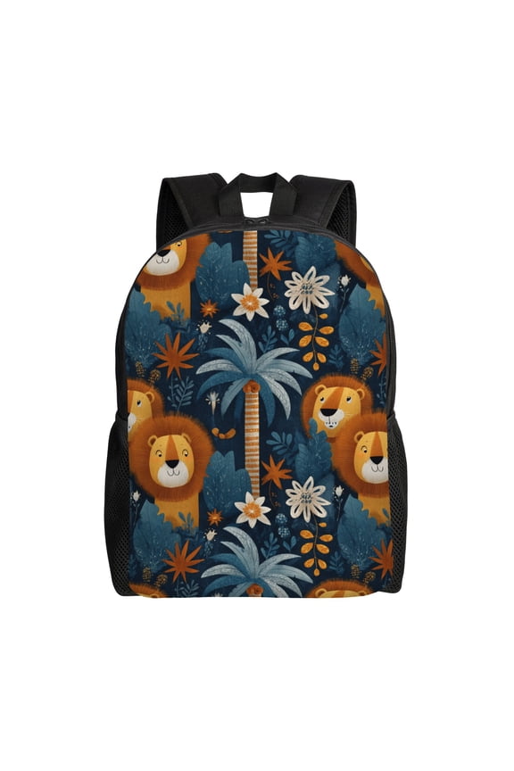 Jungle scene with lions Backpack with 15 Inch Laptop Compartment,Water-Resistant Daypack, Large Capacity Backpack with Adjustable Breathable Shoulder Straps for Daily Use Travel Gym