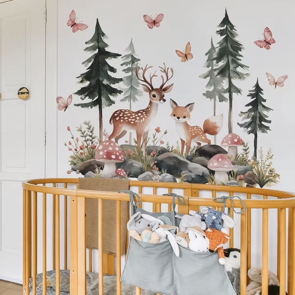 Jungle tree decals, forest tree stickers, deer, fox decals, animal posters, bathroom glass decals, transparent stickers, DIY children's room decoration decals, living room, bedroom