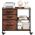 thumbnail image 1 of JungleA 3 Drawer Mobile File Cabinet, with 3 Fabric Drawers and 2 Shelves, Mobile Storage Organizer Cart for Office, Study Room, Library, Burnt Texture, 1 of 8