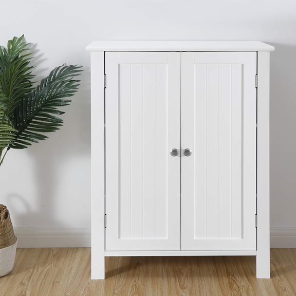 JungleA Bathroom Storage Floor Cabinet, Free Standing Wooden Cabinet with Double Door and 3 Adjustable Shelves, 23.6 x 11.8 x 31.6 inch