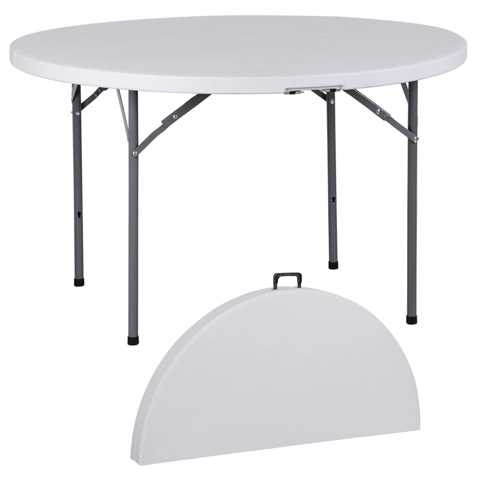 JungleA Round Folding Table 4 Ft, Indoor Outdoor Plastic Table Bi-Fold, Portable Table with Handle for Event Party, * * 29 in, White