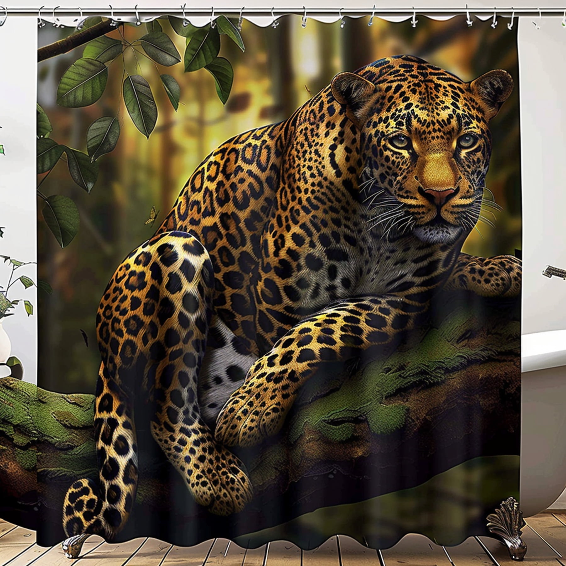 Junglepunk Paradise Exotic Leopard Print Bathroom Set by Artgerm Bold Colors Hyperrealistic
