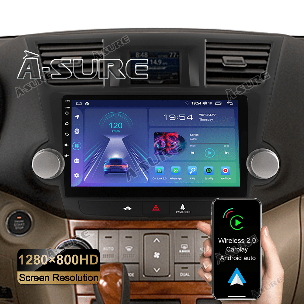 10.1'' Android 13 Car Radio Stereo for Toyota Highlander MK2 2008-2013, 2+32GB Wireless CarPlay Android Auto GPS Navi Wi-Fi Bluetooth SWC DSP RDS JBL