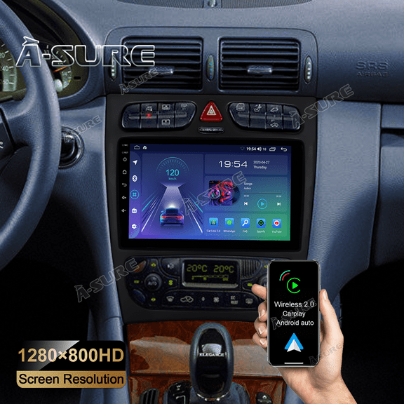 9" Android 14 Car Radio Stereo for Mercedes-Benz C-Class W203 2000-2004, Wireless CarPlay Android Auto GPS Navi WiFi Bluetooth DSP FM RDS SWC 2+32GB
