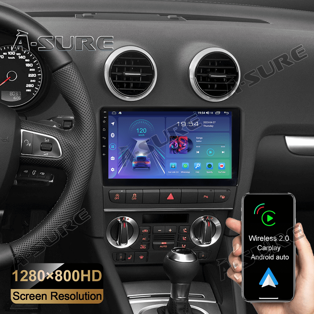 9" Android 14 Car Radio Stereo for Audi A3/S3/RS, 2+32GB Wireless CarPlay Android Auto GPS Navi WiFi Bluetooth SWC DSP FM RDS