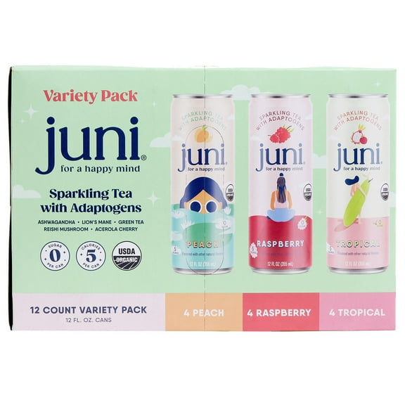 Juni Organic Sparkling Tea Variety Pack, 12 Fluid Ounce (Pack of 12)