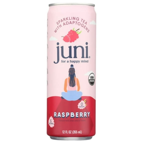 JUNI - Raspberry Sparkling Tea Beverage 12FO ( Pack of 12)