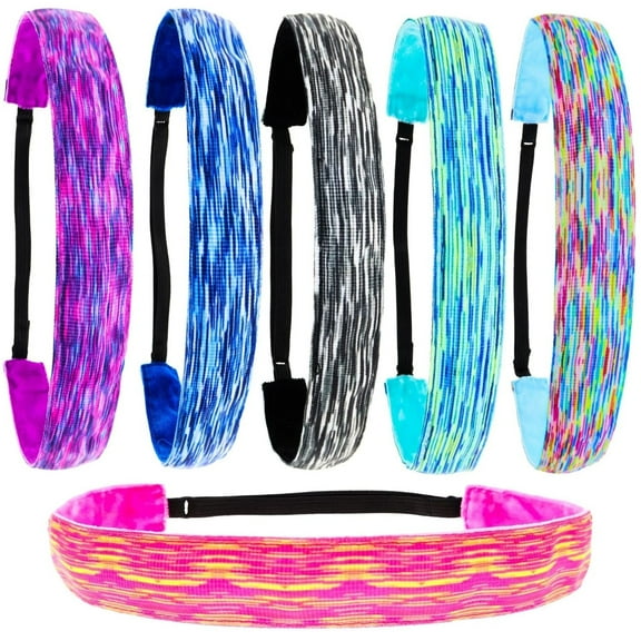 JuniShu 6 PCS Tie Dye Headbands for Girls, Elastic No Slip Adjustable Rainbow Hair Bands for Girl Teens, Stretch Head Bands for Women, Cute Non Slip Hair Accessories Party Favors for Kids