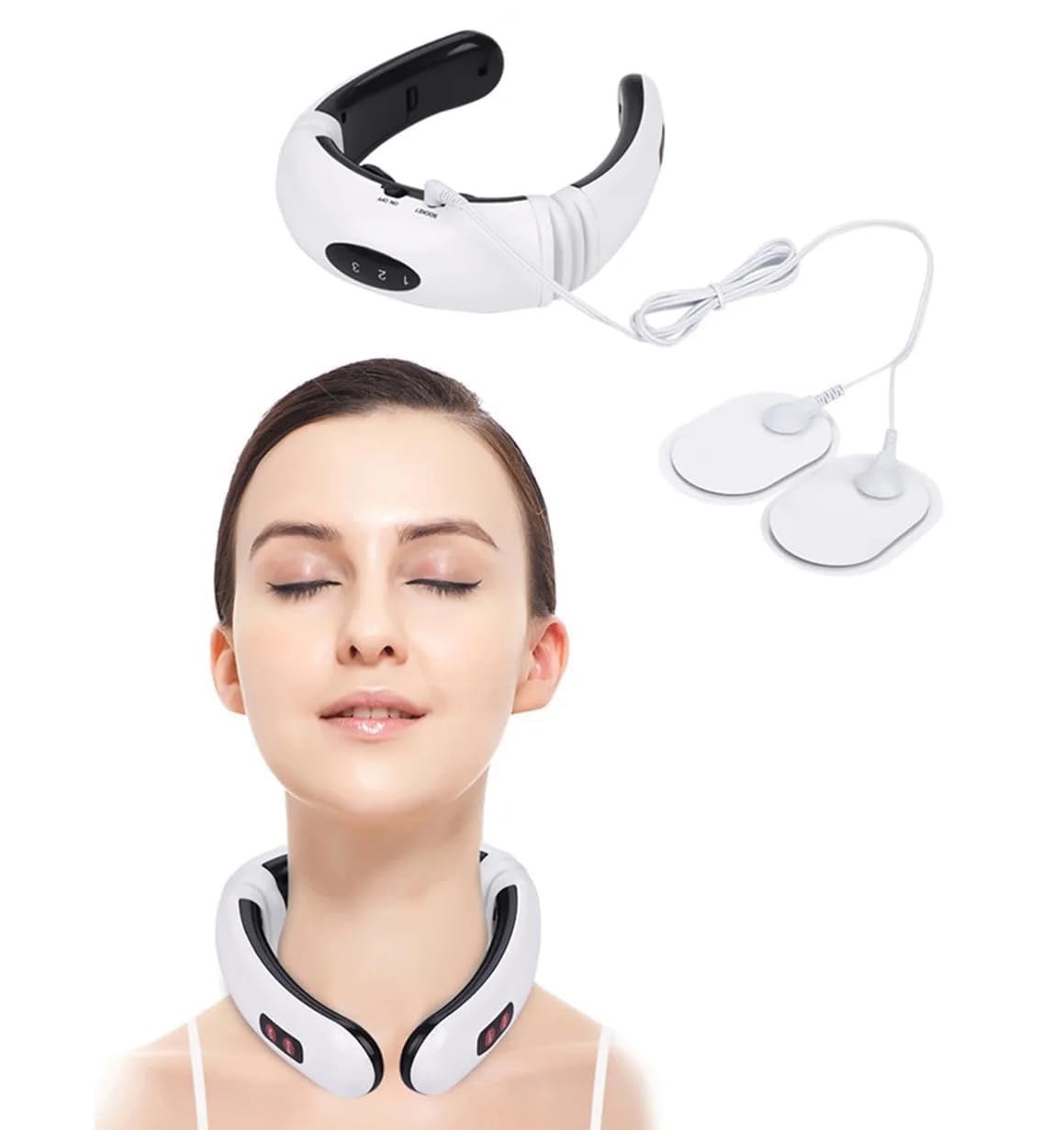 JuniShu ® Electric neck massager, portable neck massager for arthritis and neck pain, neck and body massager, heated neck massager, with 6 massage modes and 15x,white,Battery model,Battery model