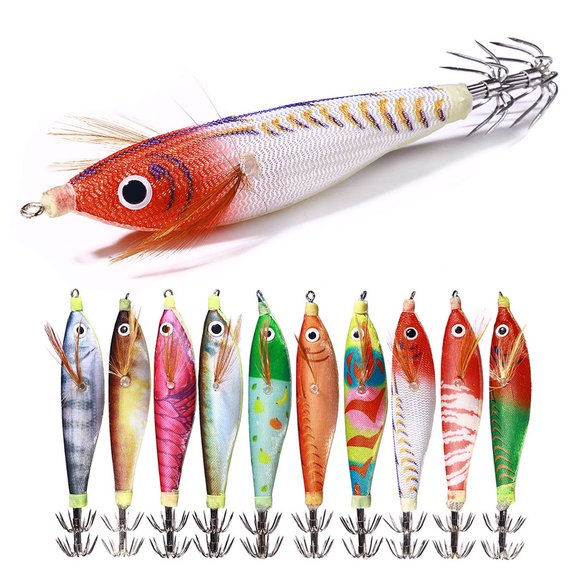 JuniShu New fishing squid fixture bait, 10cm-9.6g, squid jig, artificial wooden shrimp, bait, squid hook, squid bait, sea fishing