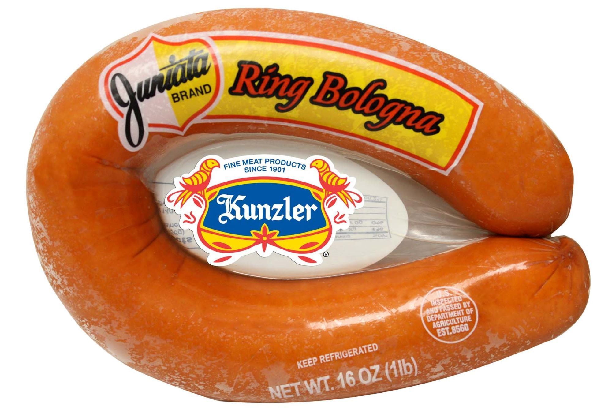 Juniata by Kunzler Plain Pork & Beef Ring Bologna, 16 oz, Cryovac Film
