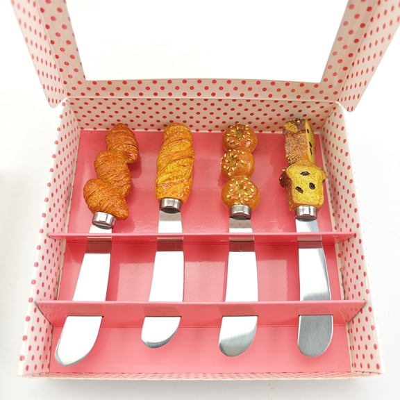 Juniland handmade bread style resin handle stainless steel cute style butter spatula 4 piece set