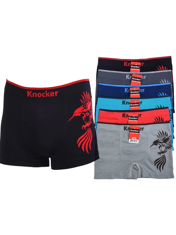 Junior Boy Seamless Boxer Briefs, Boyshorts Panty, Eagle-Solid Multi Colors, One Size, 6-Pack