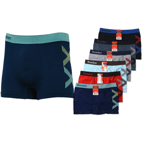 Junior Boy Seamless Boxer Briefs, Boyshorts Panty, Side Crossed Stripes-Solid Multi Colors, One Size, 6-Pack