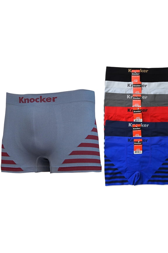 Junior Boy Seamless Boxer Briefs, Boyshorts Panty, Side Stripes Multi Colors, One Size, 6-Pack