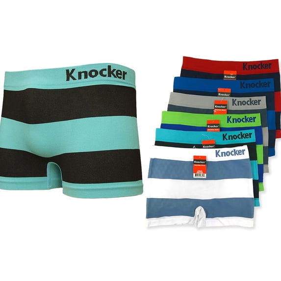 Junior Boy Seamless Boxer Briefs, Boyshorts Panty, Two-Tone Awning Stripes Multi Colors, One Size, 6-Pack