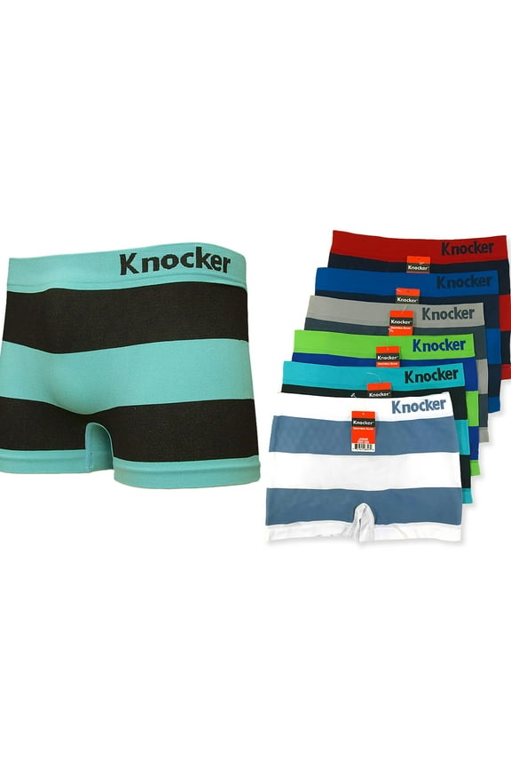 Junior Boy Seamless Boxer Briefs, Boyshorts Panty, Two-Tone Awning Stripes Multi Colors, One Size, 6-Pack