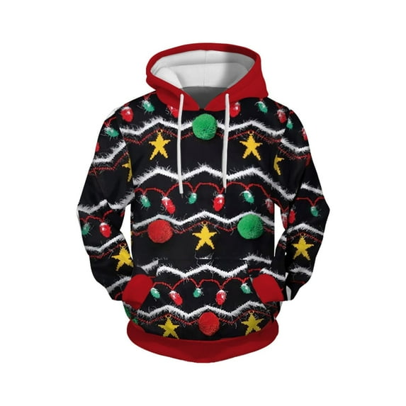 Junior Boys Hoodie 12-14 Kids Autumn Christmas Long Sleeved Printed Hoodie Christmas Hooded Sports Casual Pullover Christmas Hooded Sweater Z0G-Black, 140