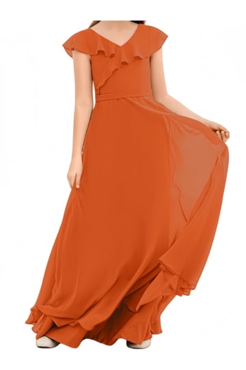 junior bridesmaid dresses burnt orange A-Line Sleeveless Long Lace Tulle Junior Bridesmaid Dresses main image 0