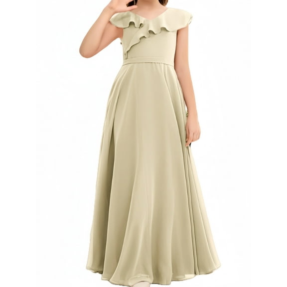Junior Bridesmaid Dresses Chiffon Flower Girl Dress Girls Spaghetti Straps Party Pageant Gown -Champagne-2Y