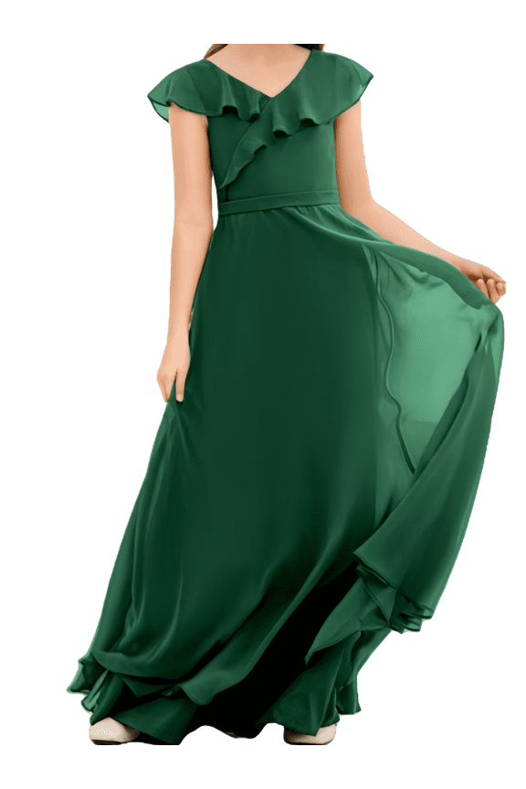 Junior Bridesmaid Dresses Chiffon Flower Girl Dress Girls Spaghetti Straps Party Pageant Gown -Dark Green-2Y