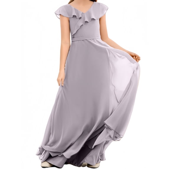 Junior Bridesmaid Dresses Chiffon Flower Girl Dress Girls Spaghetti Straps Party Pageant Gown -Dusk-2Y